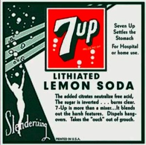 Etiqueta de 7 Up, todavía anunciada como bebida con contenido de litio,